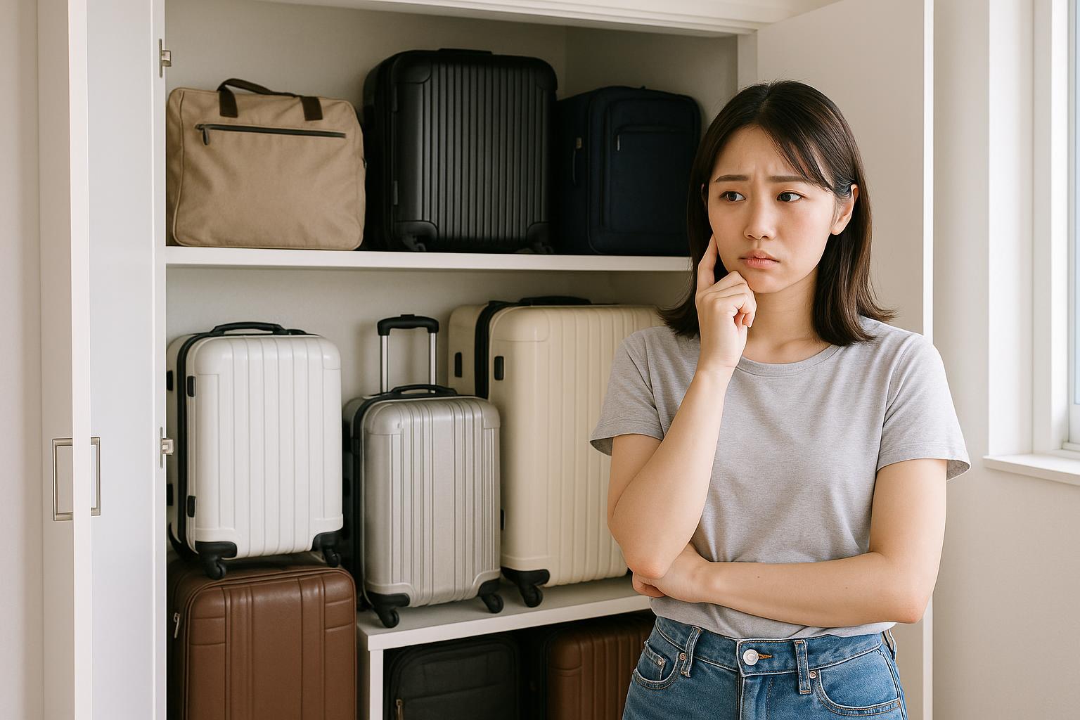 スーツケース選びに悩む女性のイメージ画像